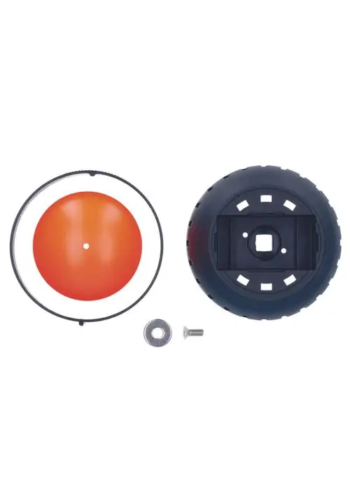 Judo Ersatzteilset mit einem roten Ball und einer schwarzen Halterung, dazu Metallstück und Schraube, auf neutralem Hintergrund angeordnet.